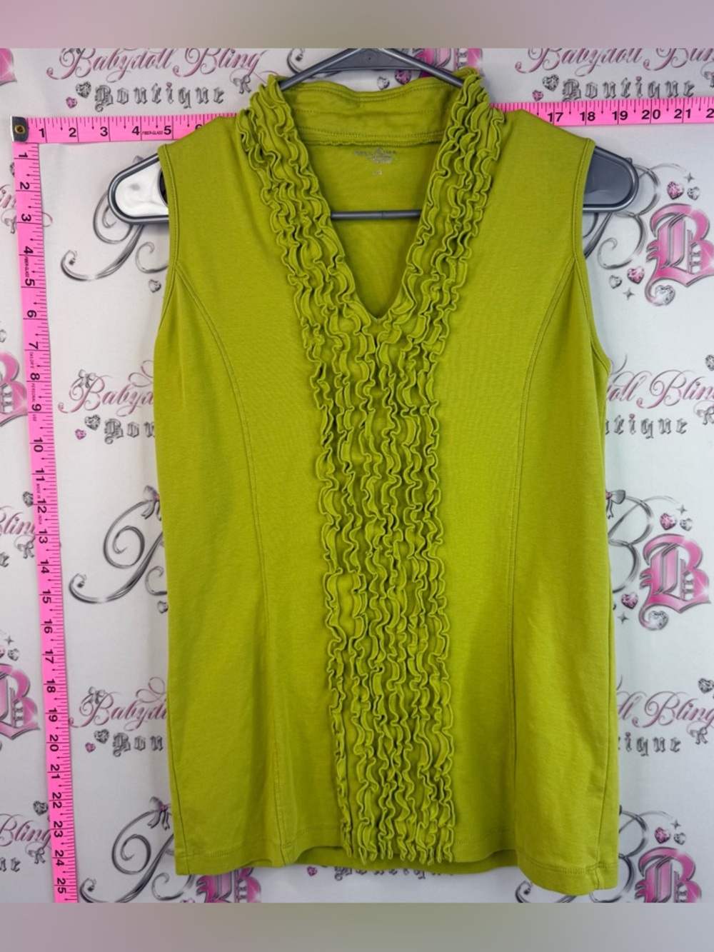 Bellissima tank top ruffles Sleeveless Ruffle V-Neck Tank Top in Lime